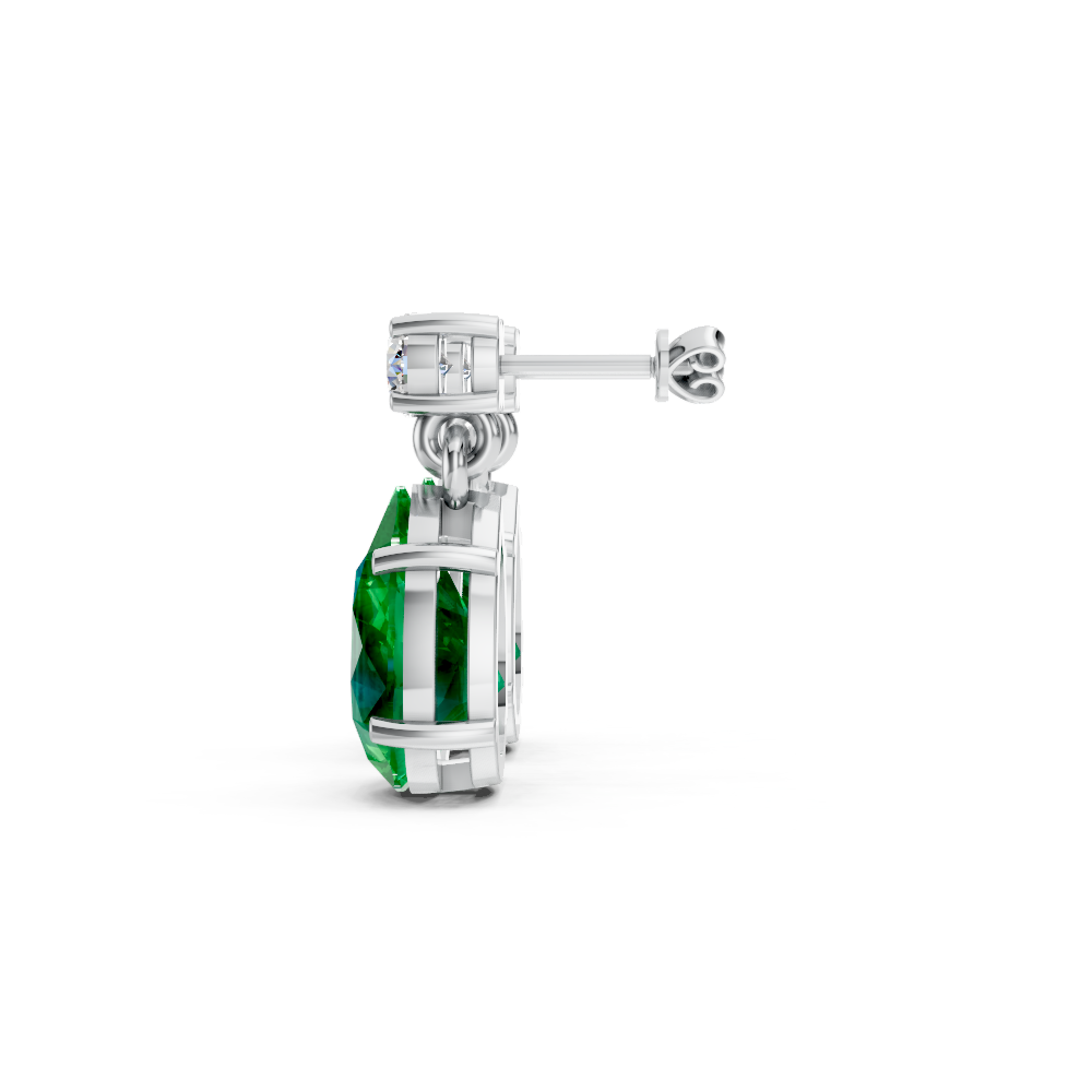 Colombian Emerald Pear & Diamond Round Two-Stone Drop Earrings