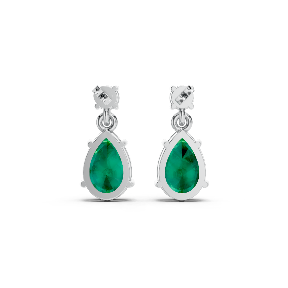 Colombian Emerald Pear & Diamond Round Two-Stone Drop Earrings