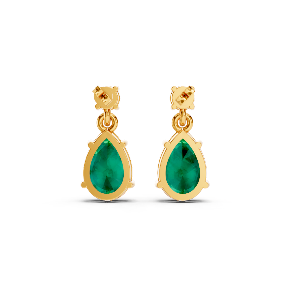 Colombian Emerald Pear & Diamond Round Two-Stone Drop Earrings