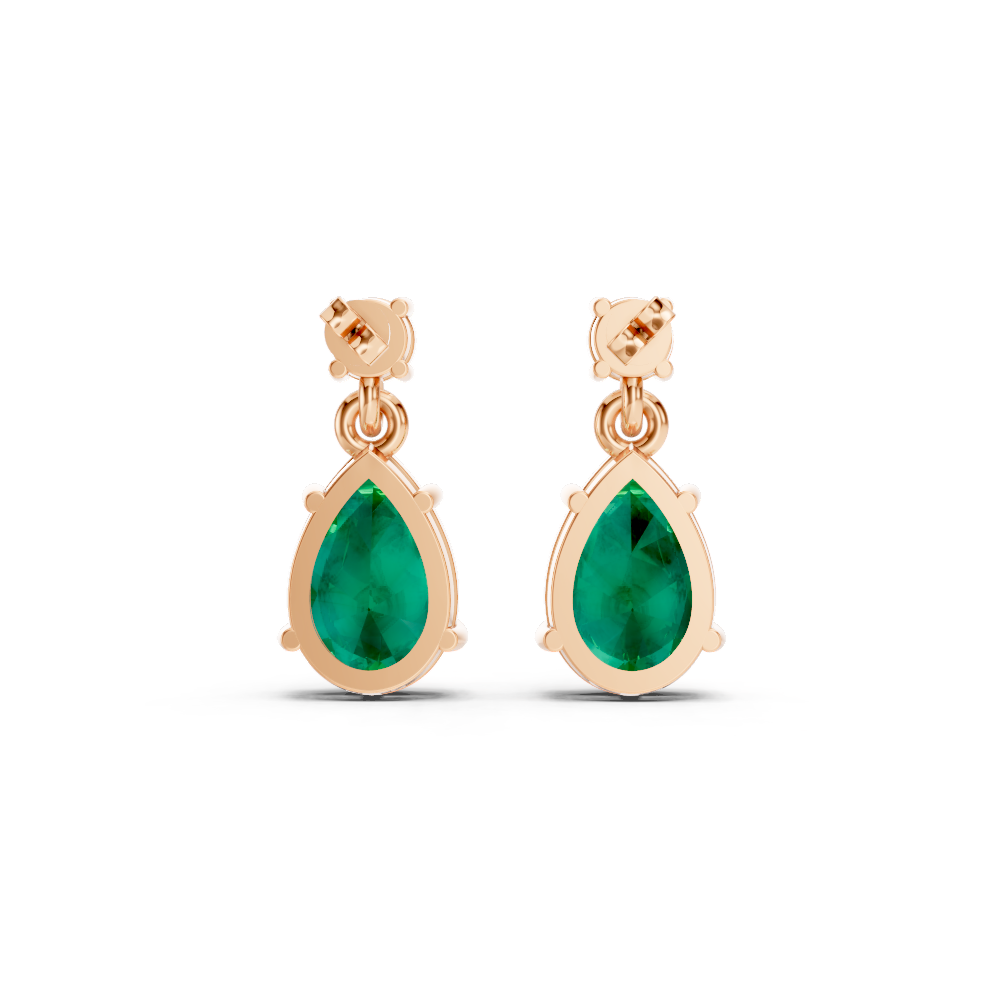 Colombian Emerald Pear & Diamond Round Two-Stone Drop Earrings