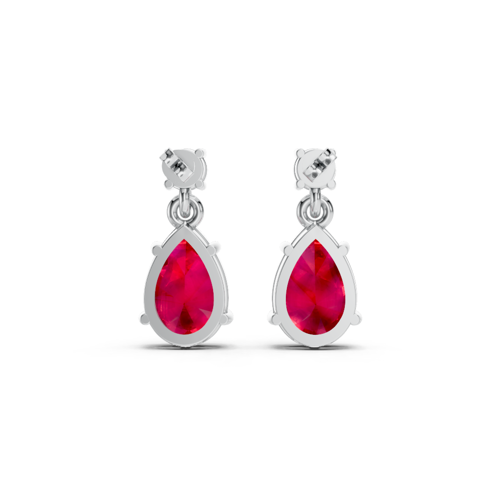Ruby Pear & Diamond Round Two-Stone Drop Earrings