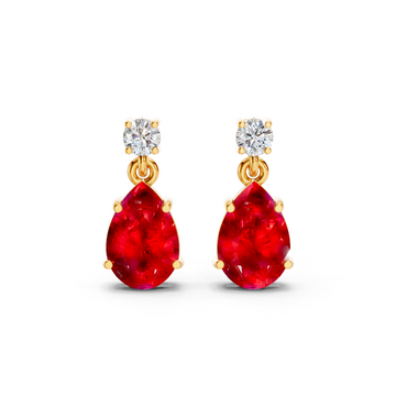 Ruby Pear & Diamond Round Two-Stone Drop Earrings