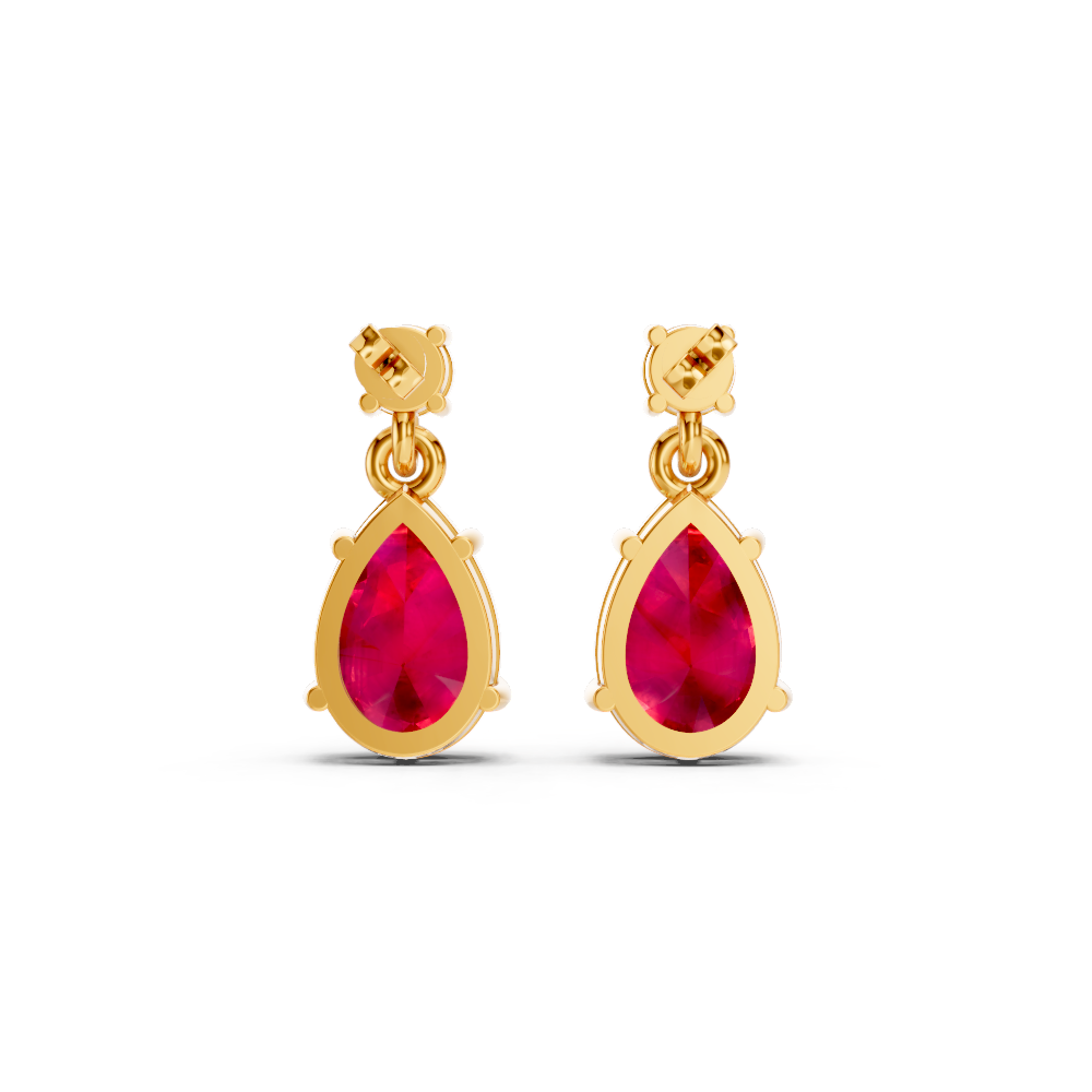 Ruby Pear & Diamond Round Two-Stone Drop Earrings