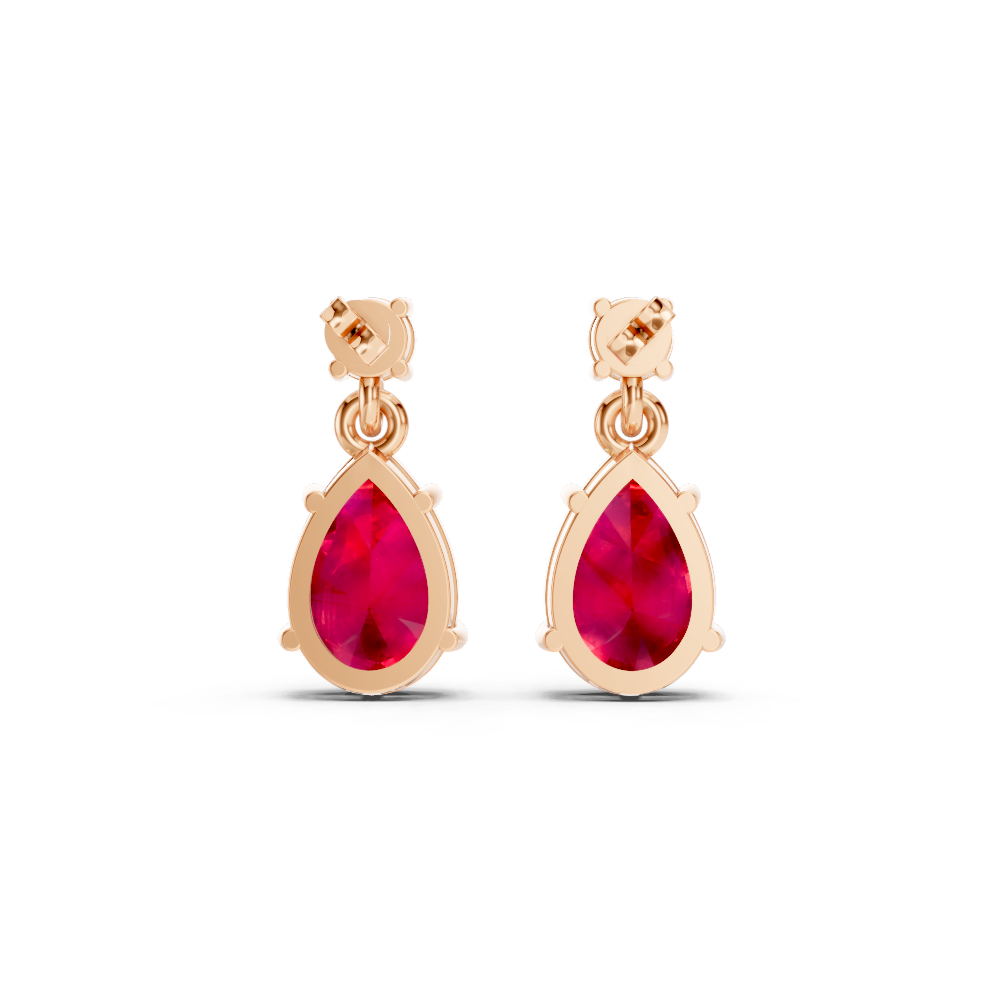 Ruby Pear & Diamond Round Two-Stone Drop Earrings