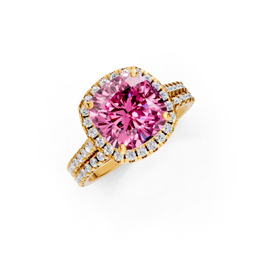 Pink Sapphire Cushion Halo Ring with Pave Band