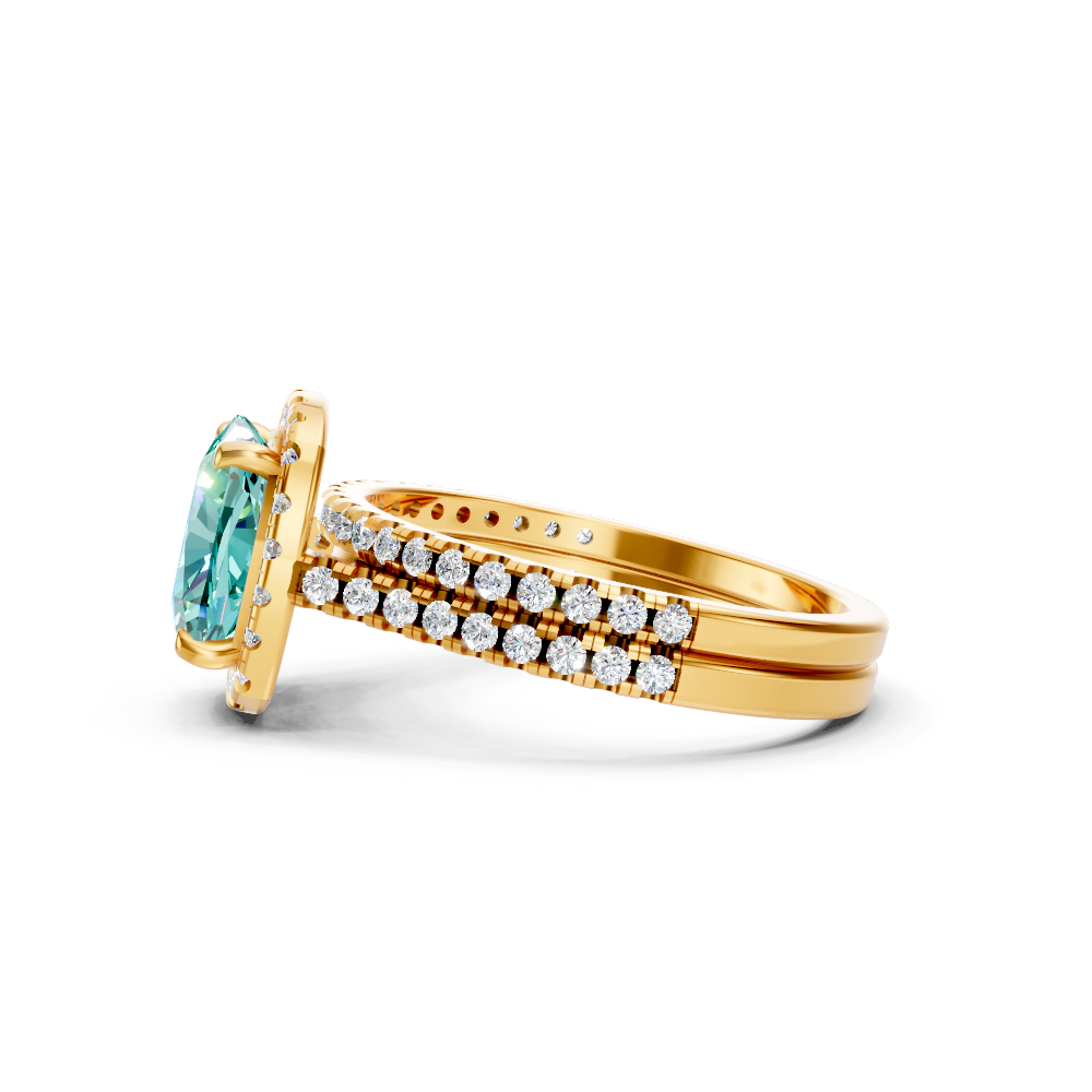 Paraiba Tourmaline Cushion Halo Ring with Pave Band
