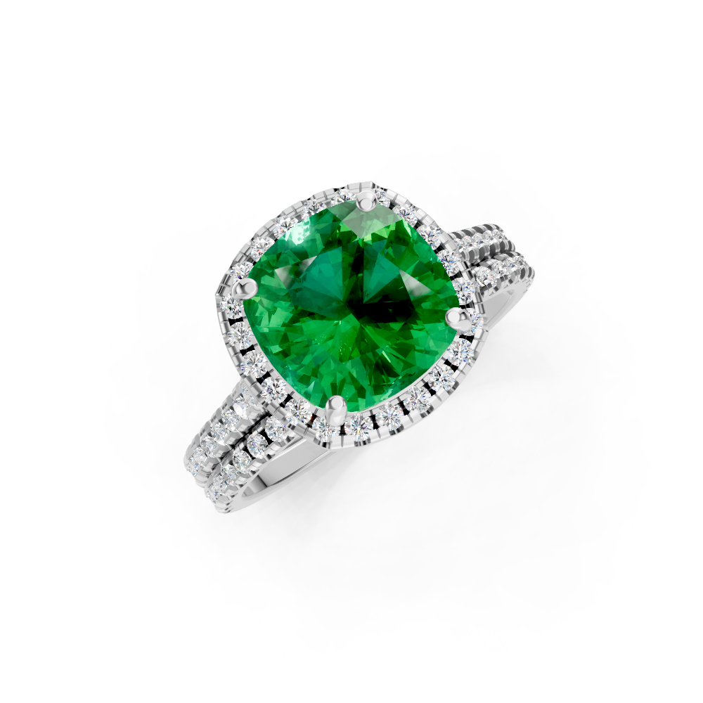 Colombian Cushion Halo Ring with Pave Band