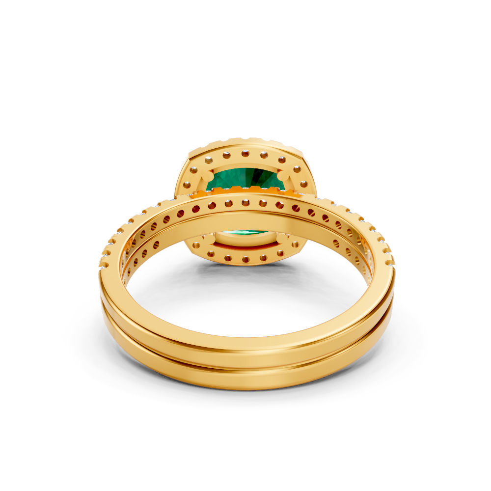 Colombian Cushion Halo Ring with Pave Band