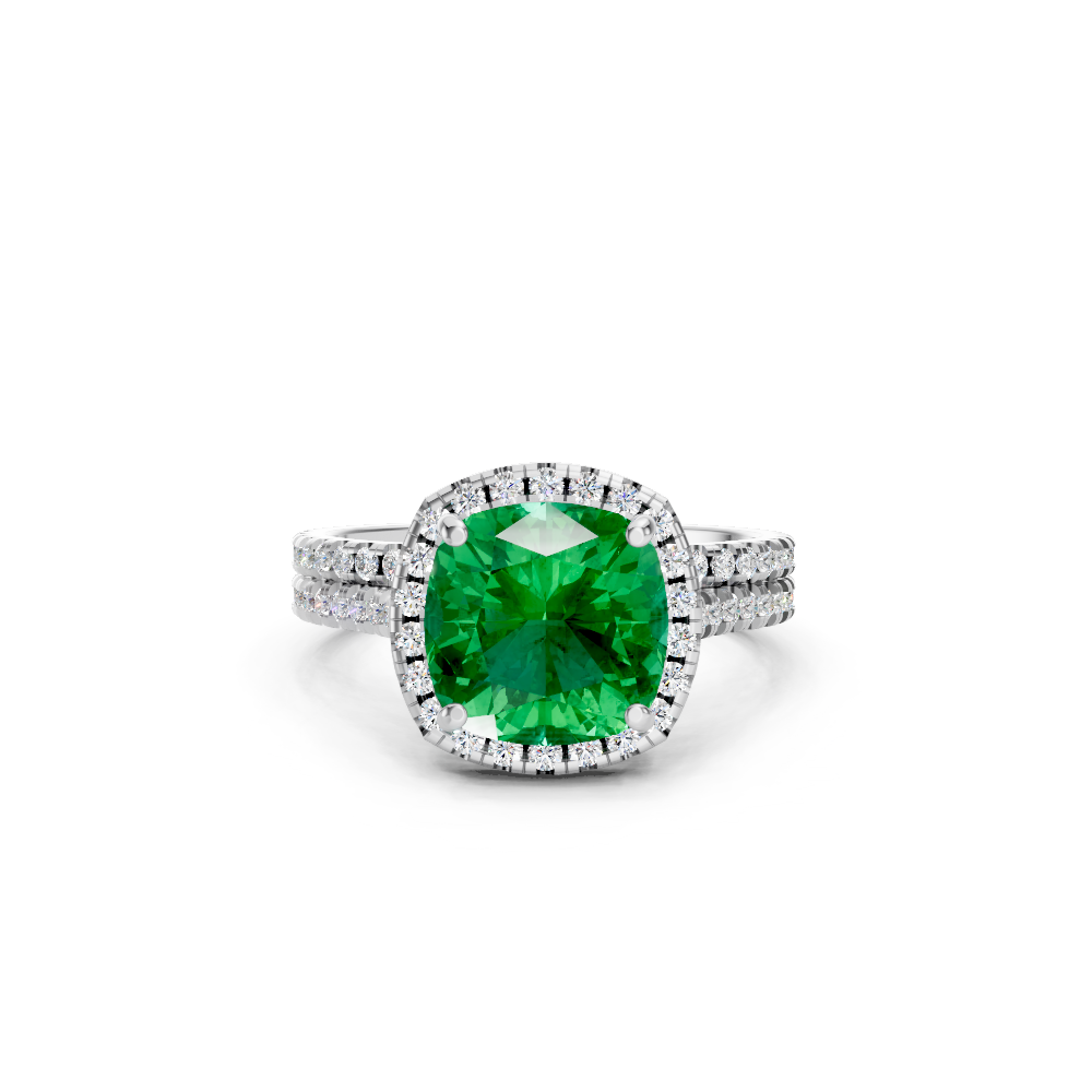 Colombian Cushion Halo Ring with Pave Band