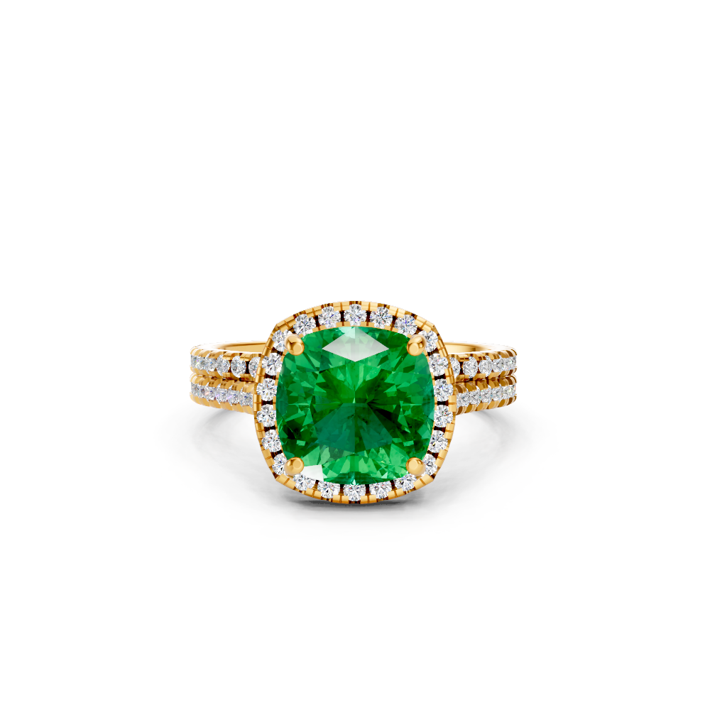 Colombian Cushion Halo Ring with Pave Band