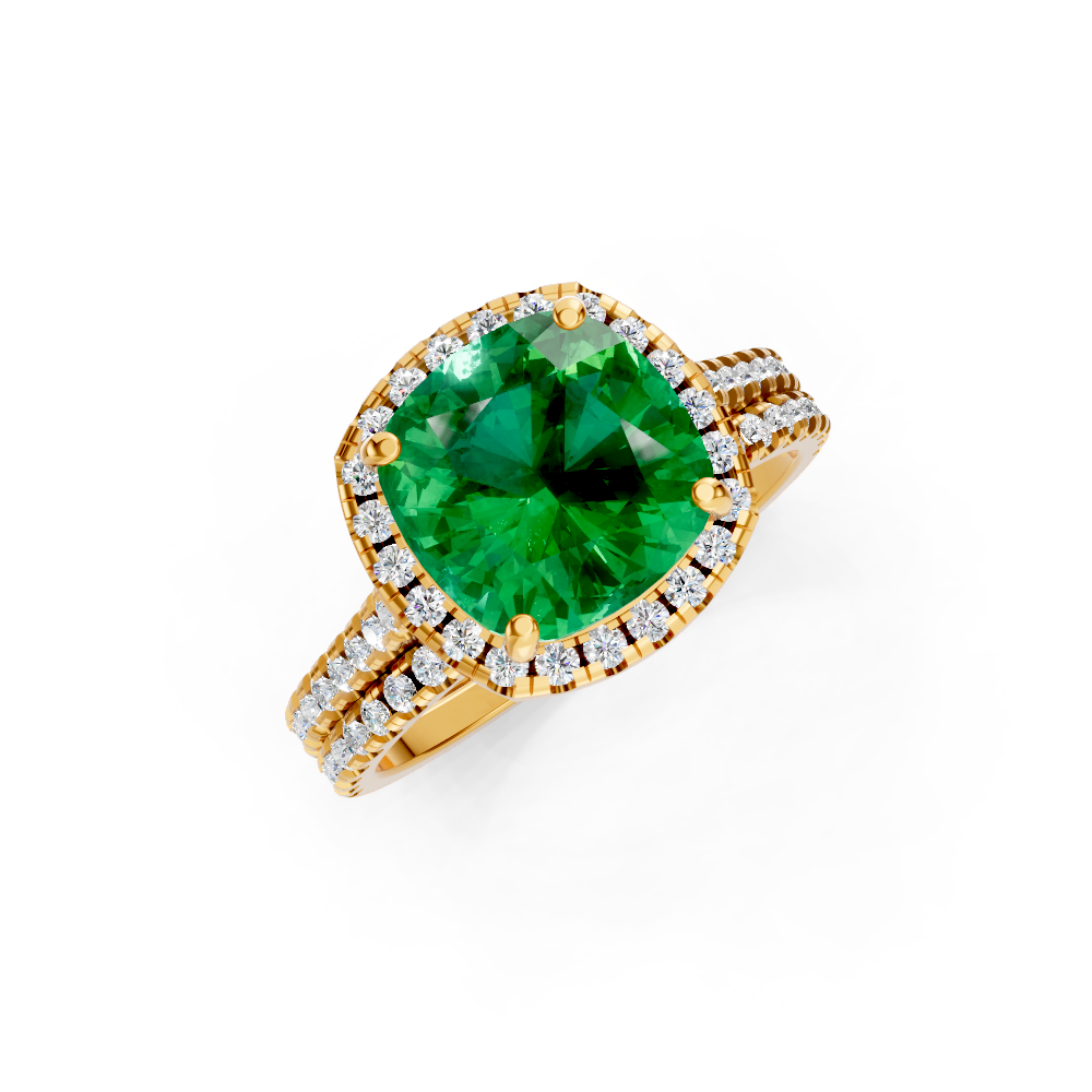 Colombian Cushion Halo Ring with Pave Band