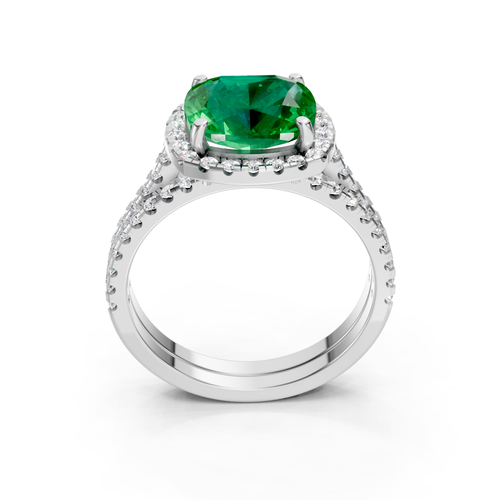 Colombian Cushion Halo Ring with Pave Band