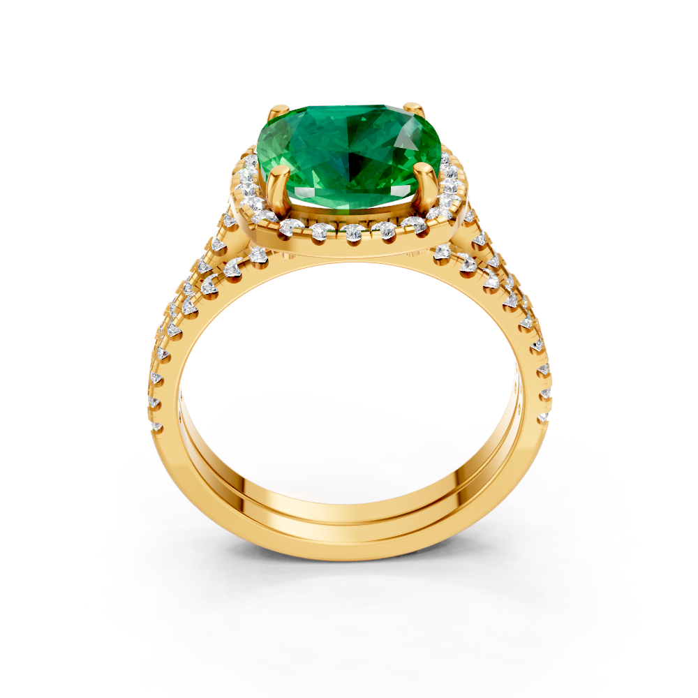 Colombian Cushion Halo Ring with Pave Band