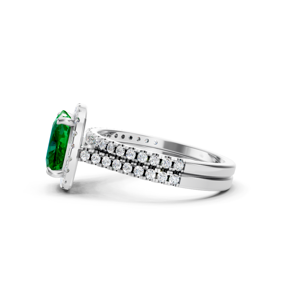 Colombian Cushion Halo Ring with Pave Band
