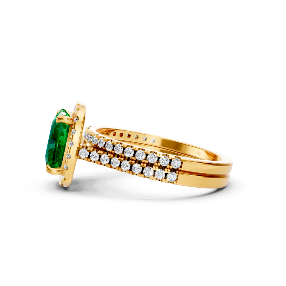 Colombian Cushion Halo Ring with Pave Band
