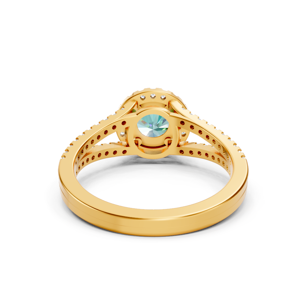 Paraiba Tourmaline Round Halo Ring with Diamond Pavé Split Band