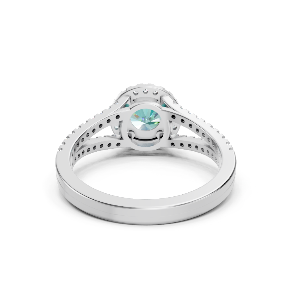 Paraiba Tourmaline Round Halo Ring with Diamond Pavé Split Band