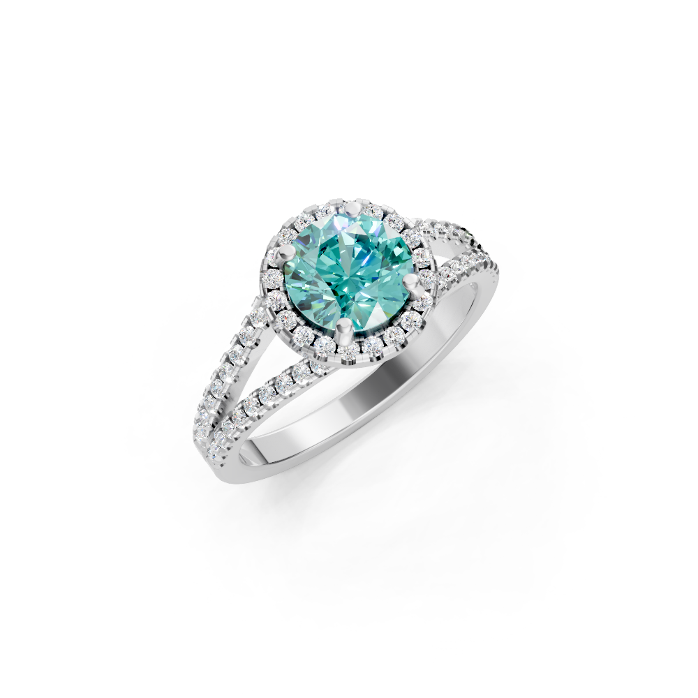 Paraiba Tourmaline Round Halo Ring with Diamond Pavé Split Band