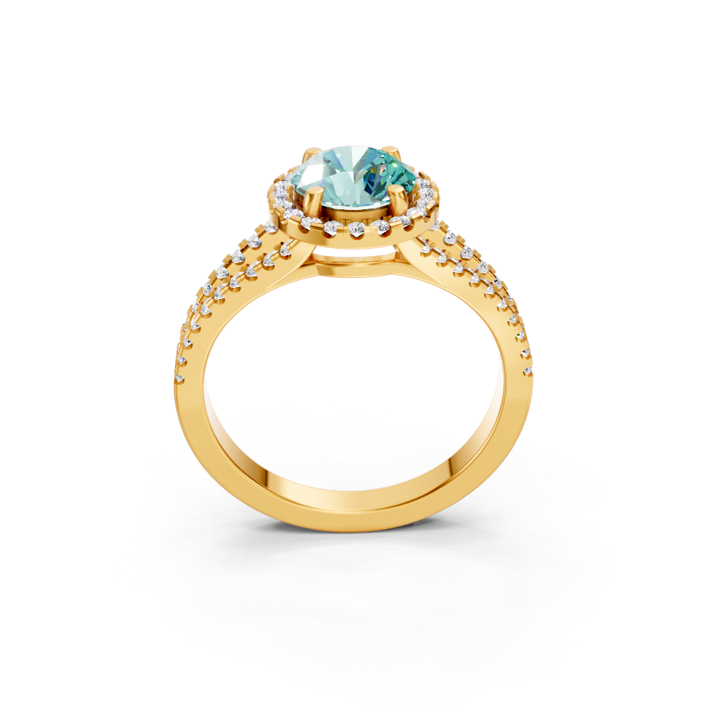 Paraiba Tourmaline Round Halo Ring with Diamond Pavé Split Band