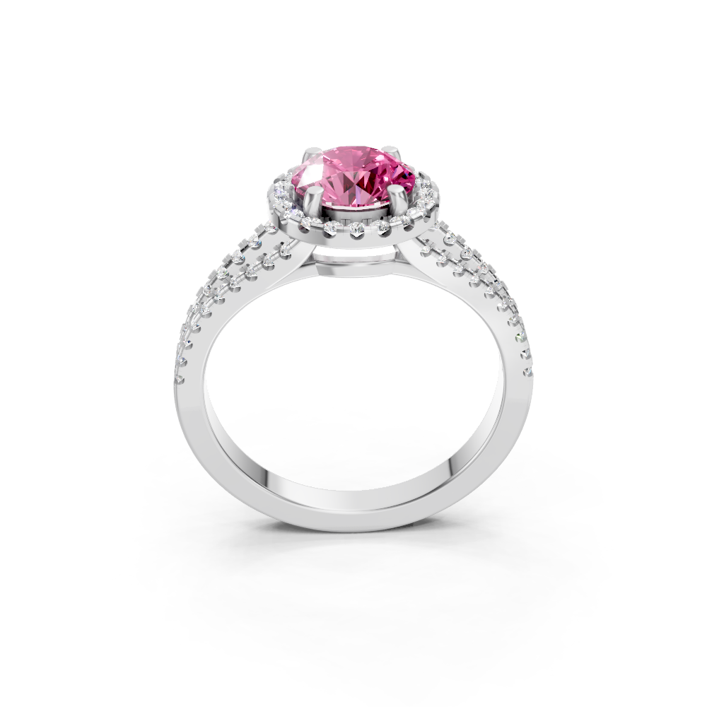 Pink Sapphire Round Halo Ring with Diamond Pavé Split Band