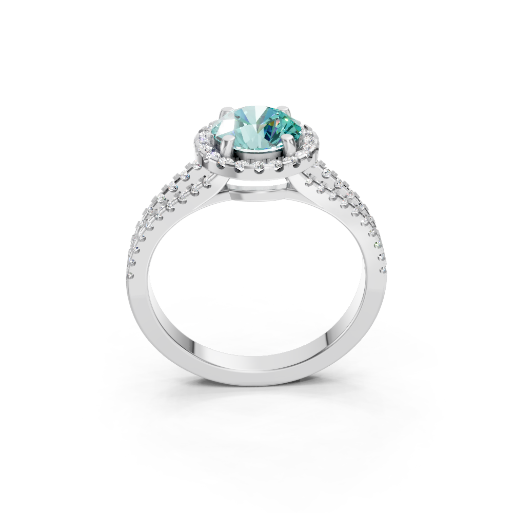 Paraiba Tourmaline Round Halo Ring with Diamond Pavé Split Band
