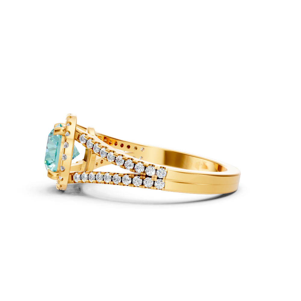 Paraiba Tourmaline Round Halo Ring with Diamond Pavé Split Band