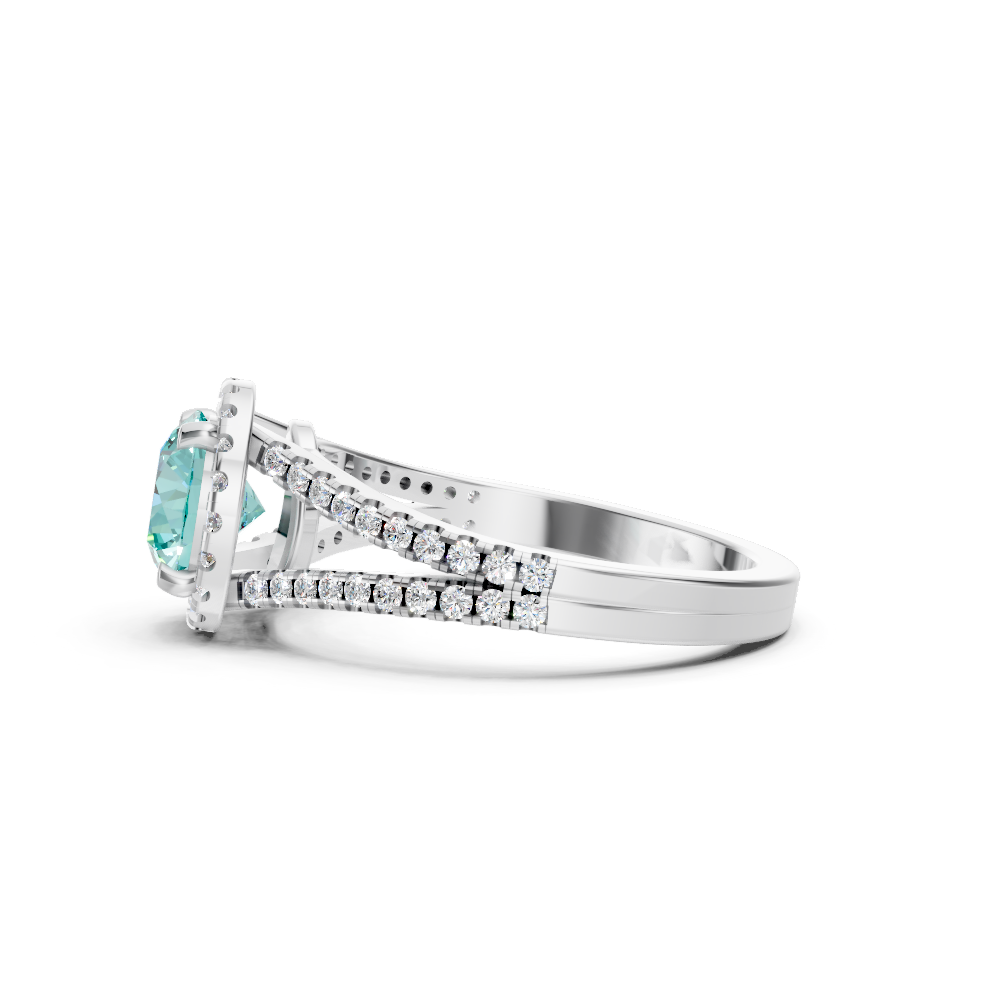 Paraiba Tourmaline Round Halo Ring with Diamond Pavé Split Band