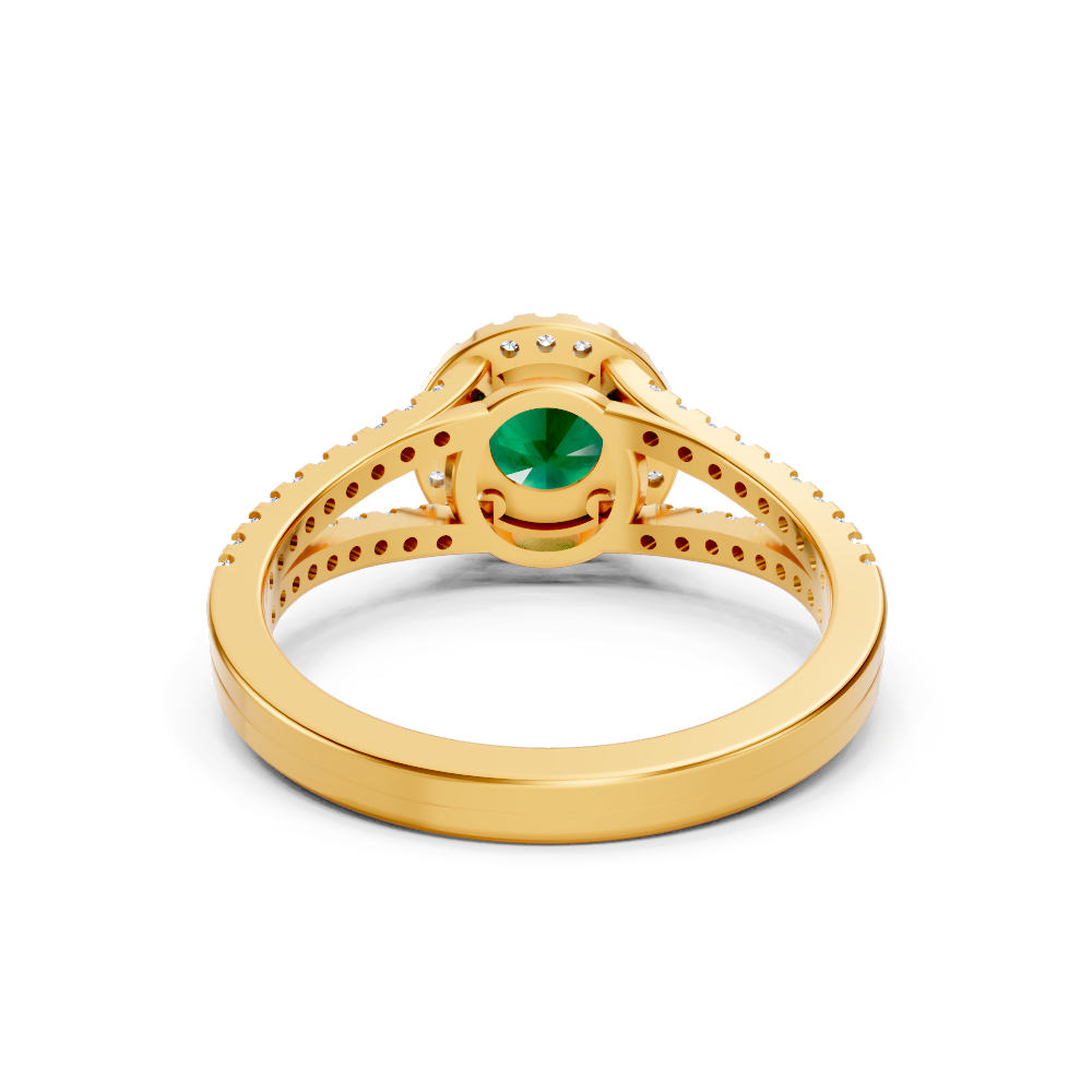 Colombian Emerald Round Halo Ring with Diamond Pavé Split Band