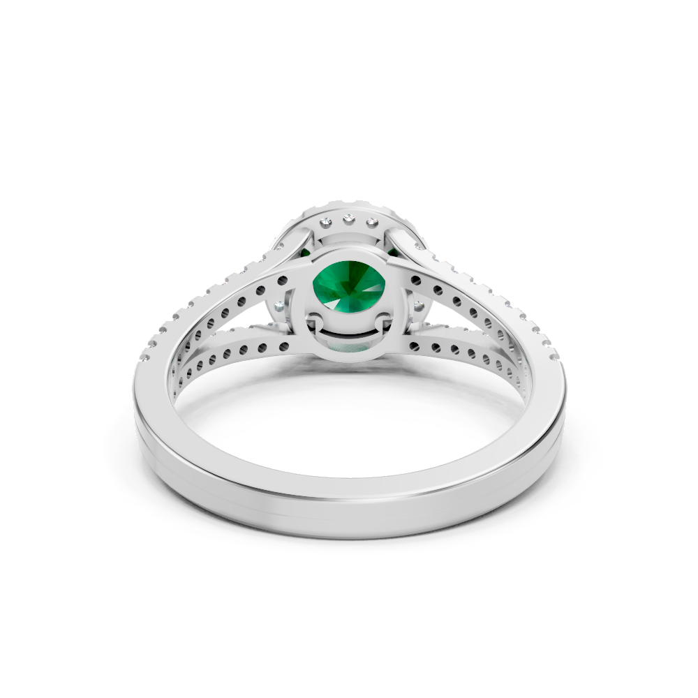 Colombian Emerald Round Halo Ring with Diamond Pavé Split Band