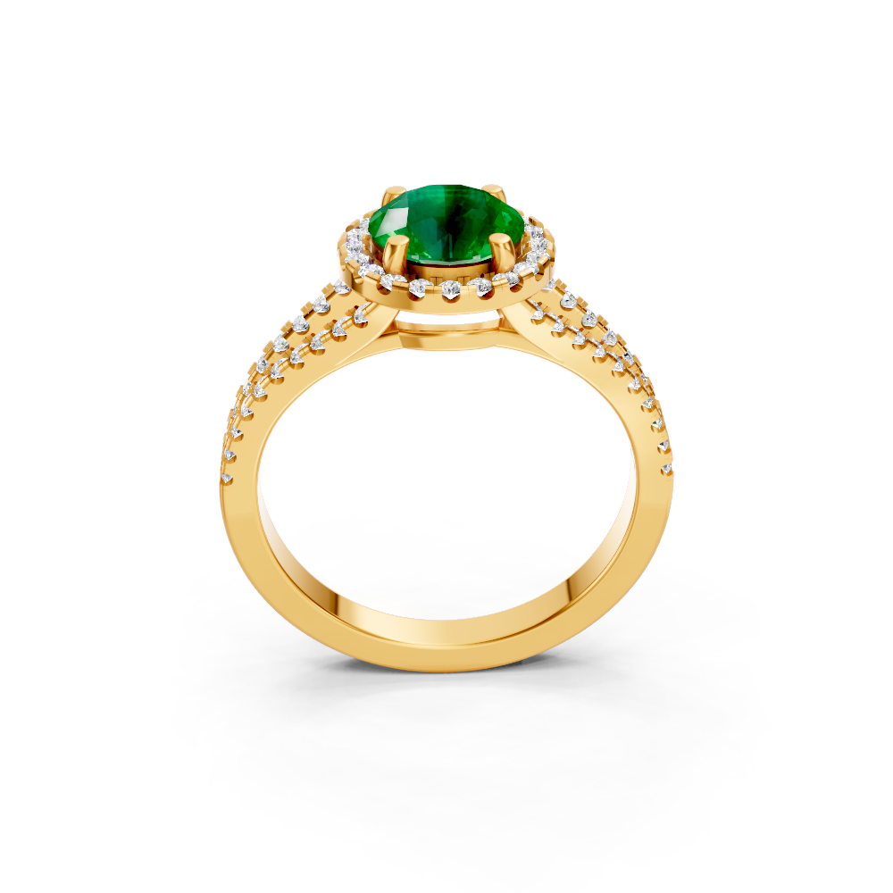 Colombian Emerald Round Halo Ring with Diamond Pavé Split Band