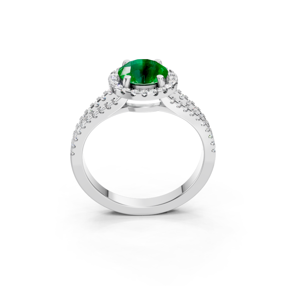 Colombian Emerald Round Halo Ring with Diamond Pavé Split Band