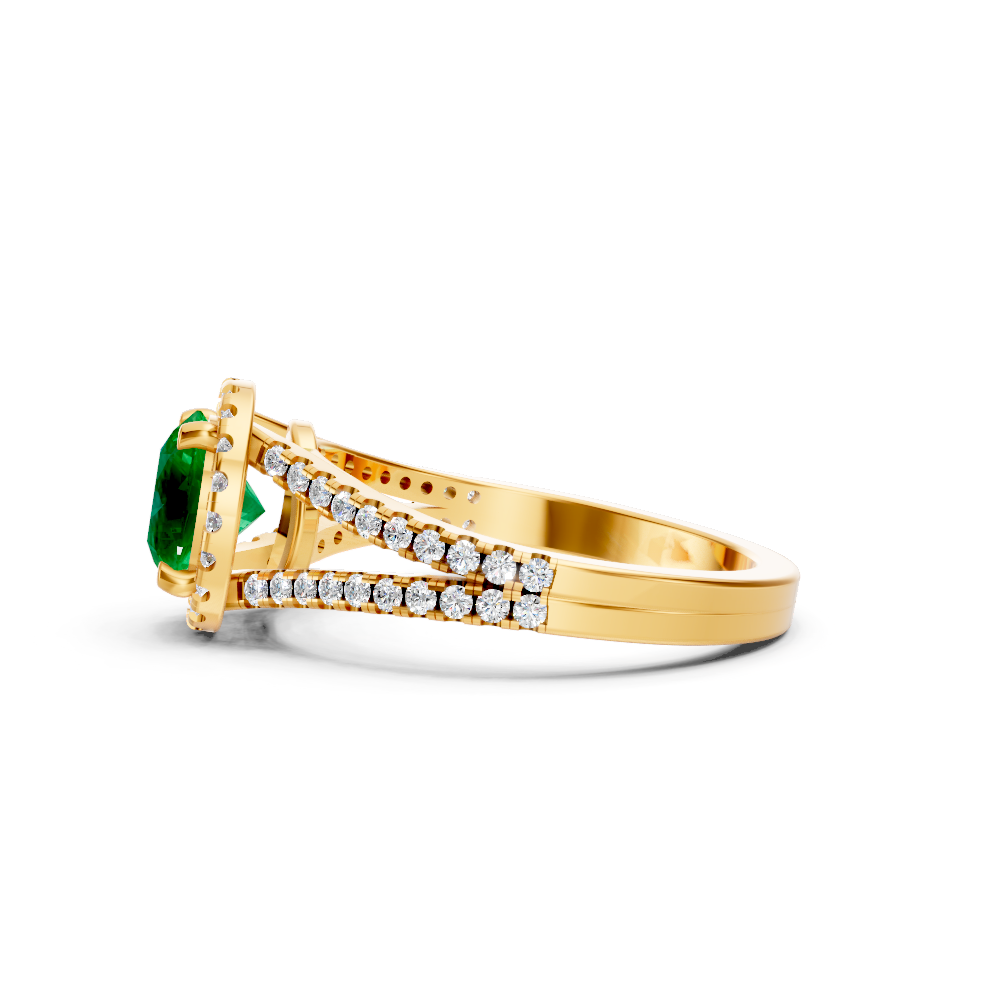 Colombian Emerald Round Halo Ring with Diamond Pavé Split Band