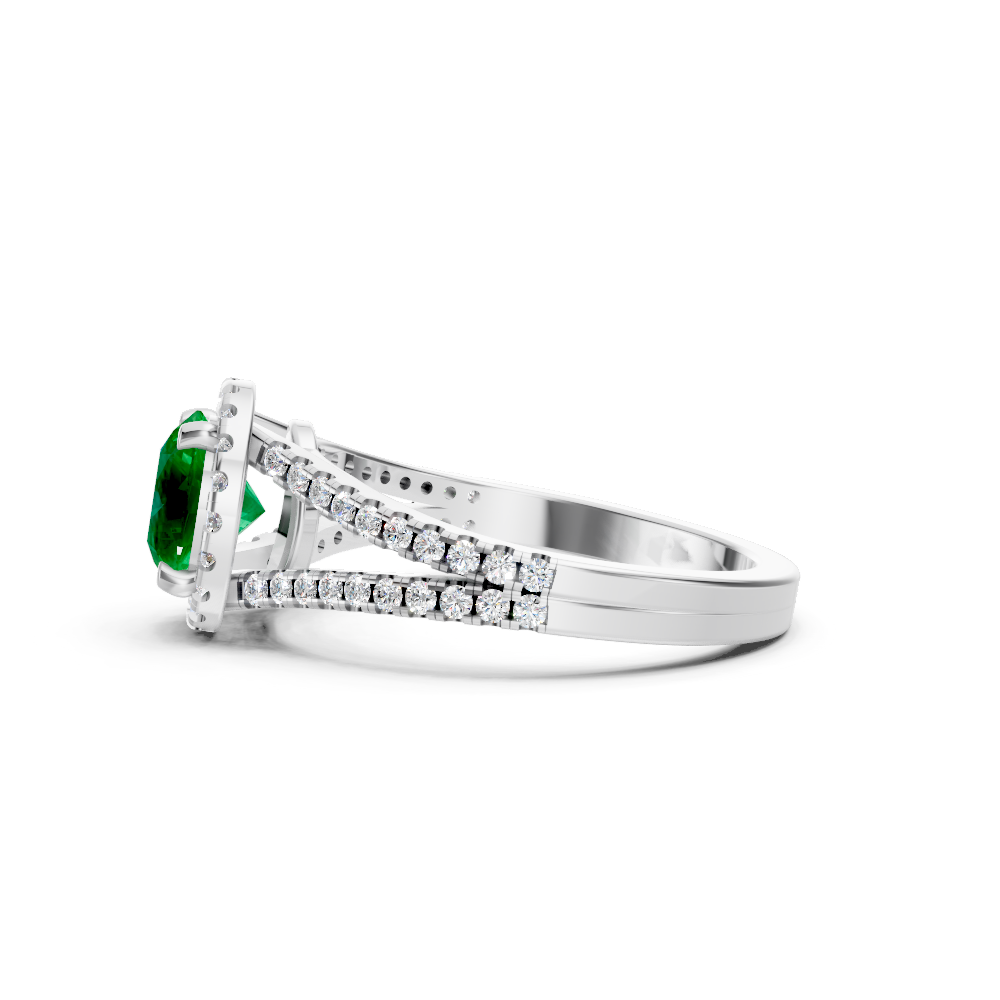 Colombian Emerald Round Halo Ring with Diamond Pavé Split Band
