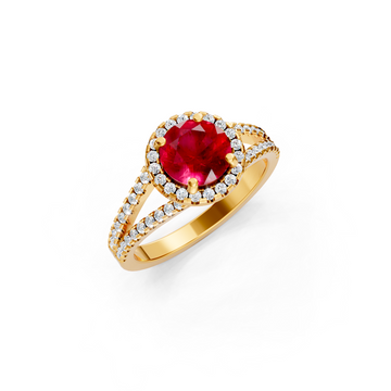 Ruby Round Halo Ring with Diamond Pavé Split Band
