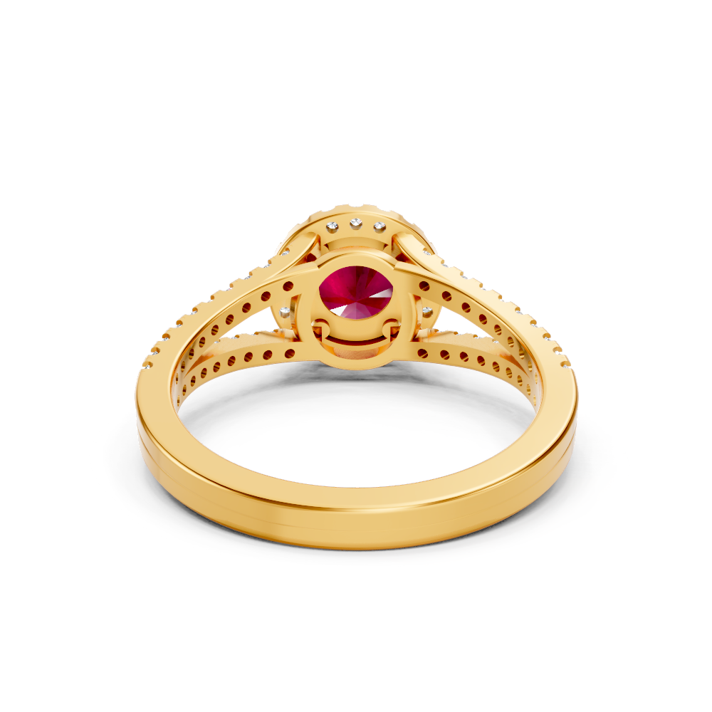 Ruby Round Halo Ring with Diamond Pavé Split Band