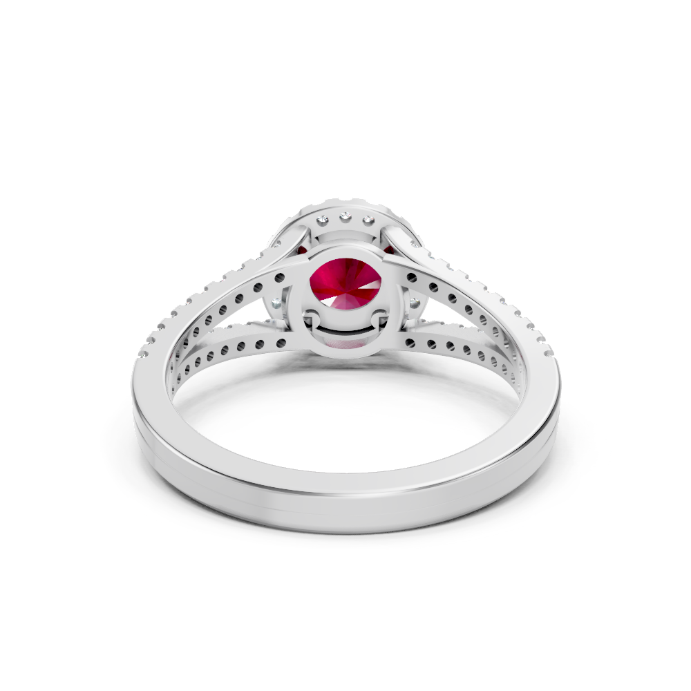 Ruby Round Halo Ring with Diamond Pavé Split Band