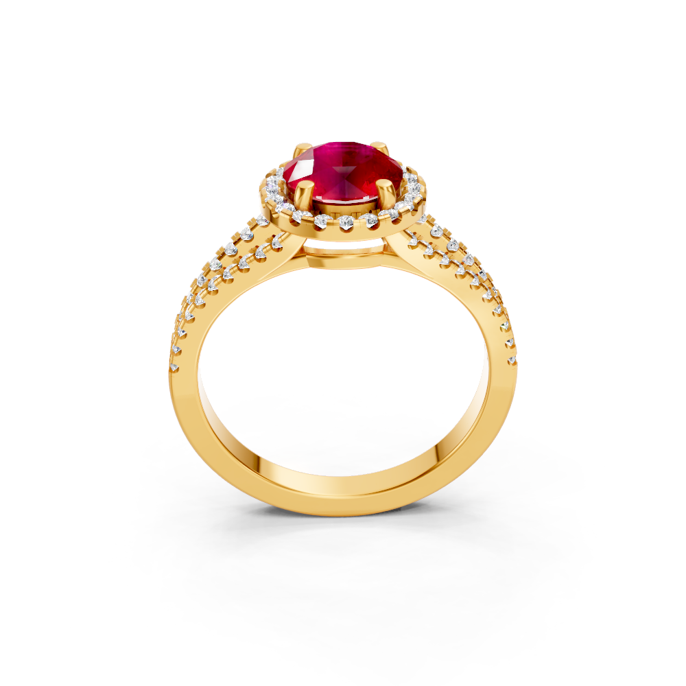 Ruby Round Halo Ring with Diamond Pavé Split Band
