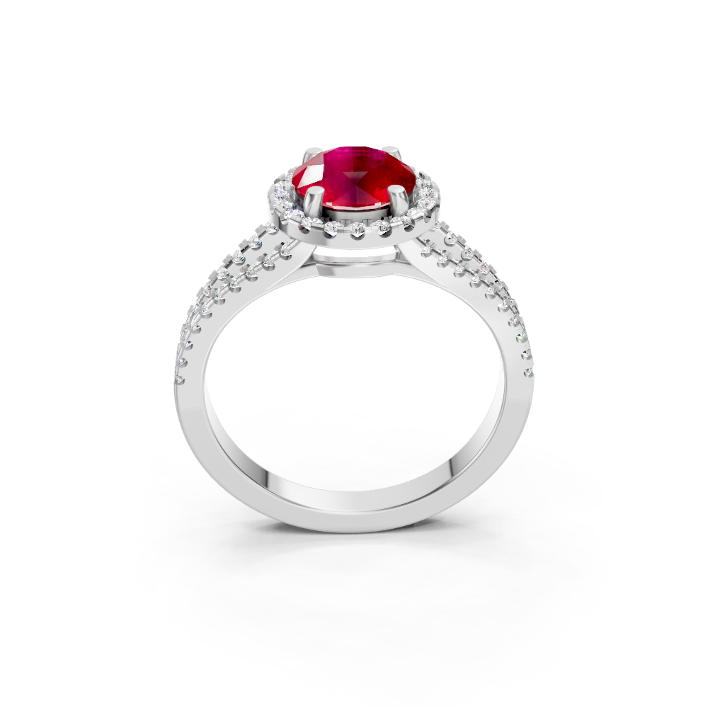 Ruby Round Halo Ring with Diamond Pavé Split Band