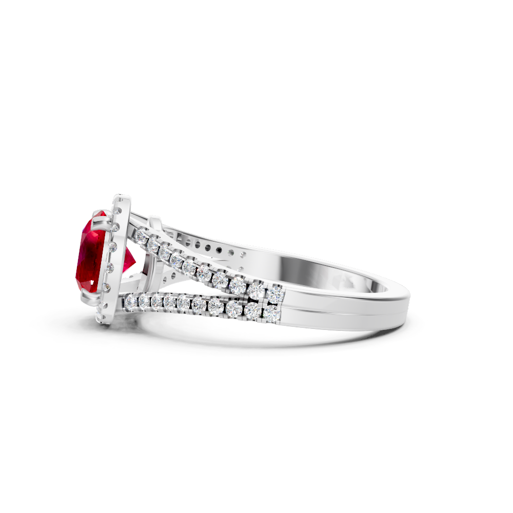 Ruby Round Halo Ring with Diamond Pavé Split Band