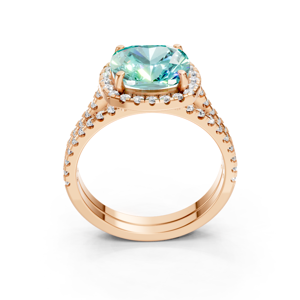 Paraiba Tourmaline Cushion Halo Ring with Pave Band