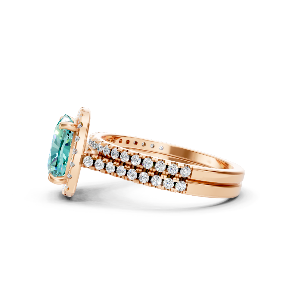 Paraiba Tourmaline Cushion Halo Ring with Pave Band