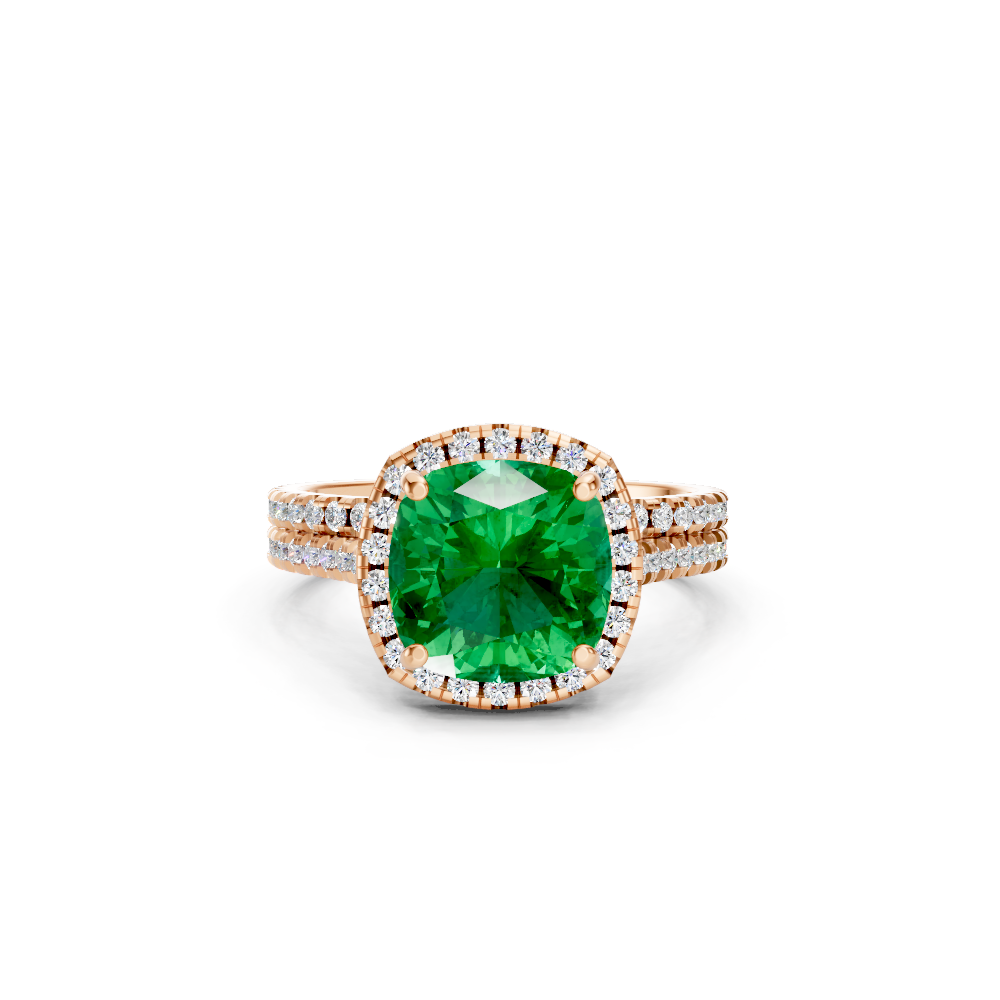 Colombian Cushion Halo Ring with Pave Band
