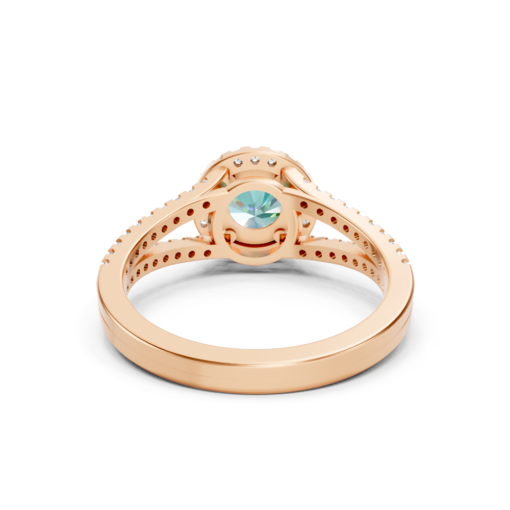 Paraiba Tourmaline Round Halo Ring with Diamond Pavé Split Band