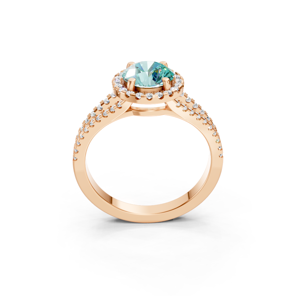 Paraiba Tourmaline Round Halo Ring with Diamond Pavé Split Band