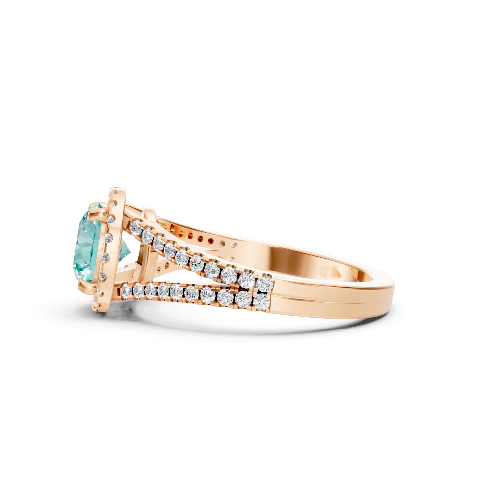 Paraiba Tourmaline Round Halo Ring with Diamond Pavé Split Band