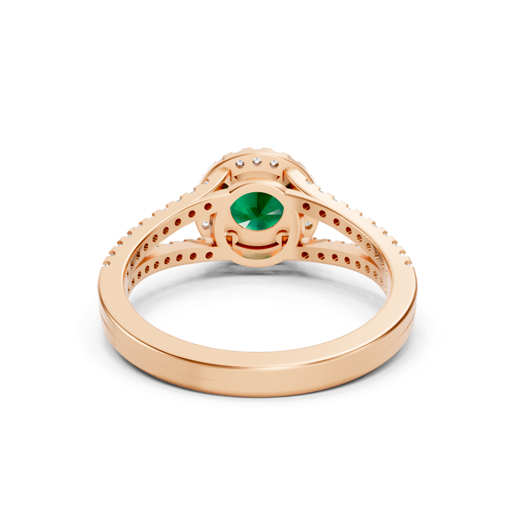 Colombian Emerald Round Halo Ring with Diamond Pavé Split Band