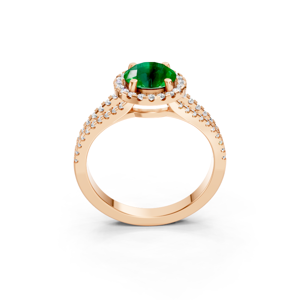 Colombian Emerald Round Halo Ring with Diamond Pavé Split Band