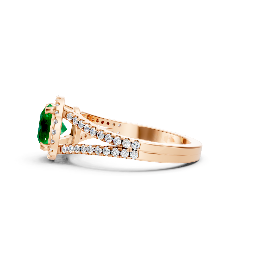 Colombian Emerald Round Halo Ring with Diamond Pavé Split Band