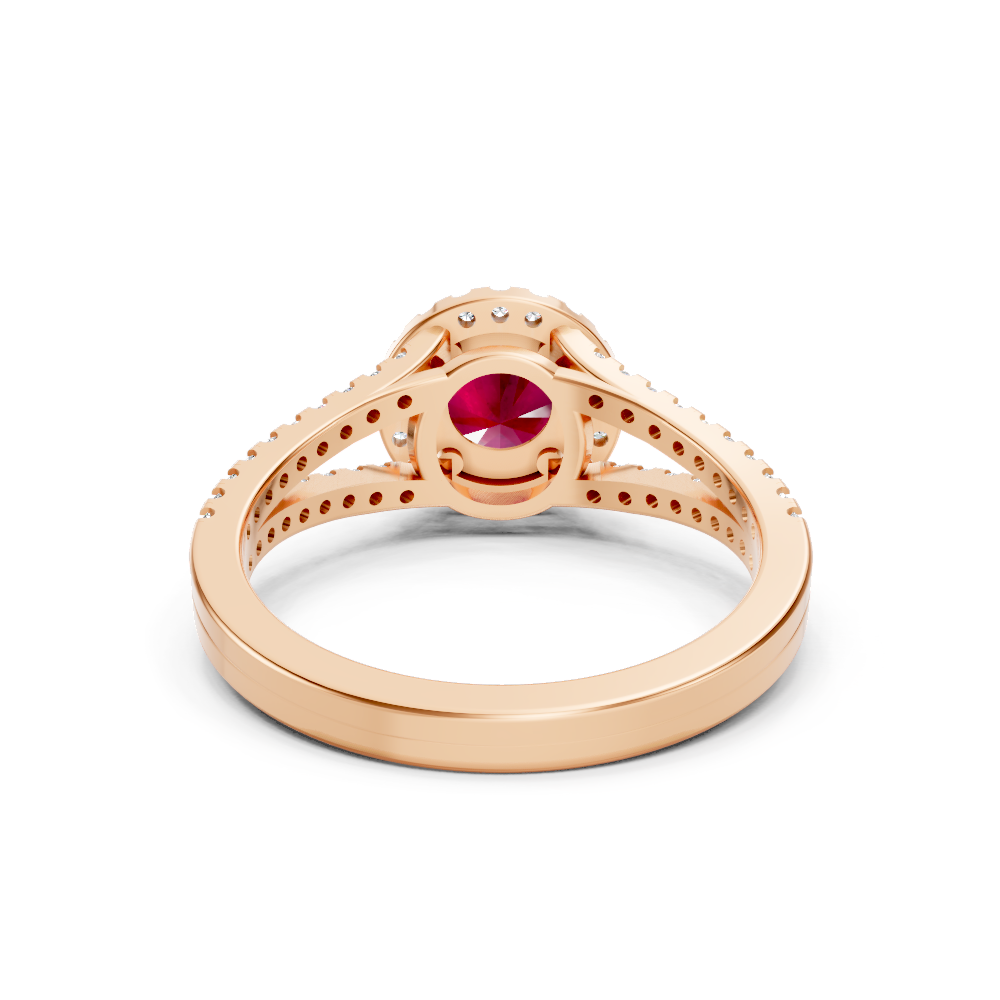 Ruby Round Halo Ring with Diamond Pavé Split Band
