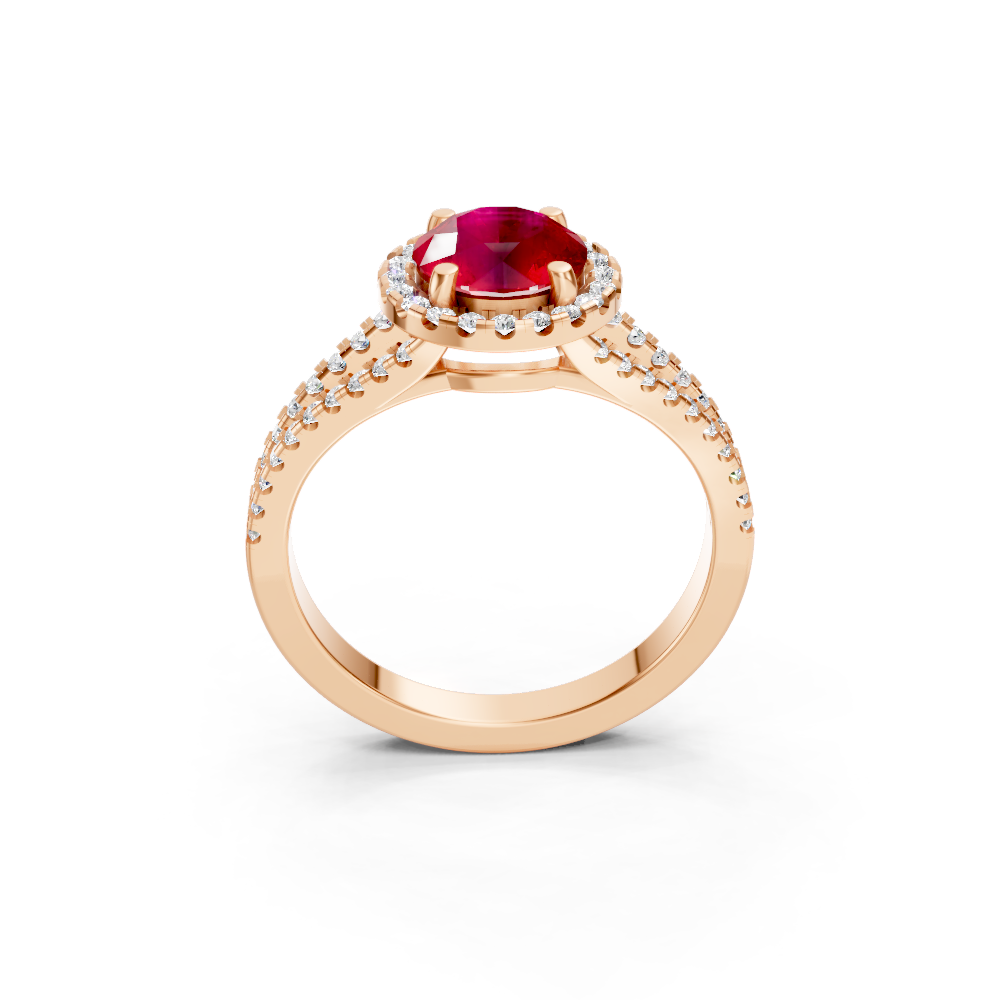 Ruby Round Halo Ring with Diamond Pavé Split Band